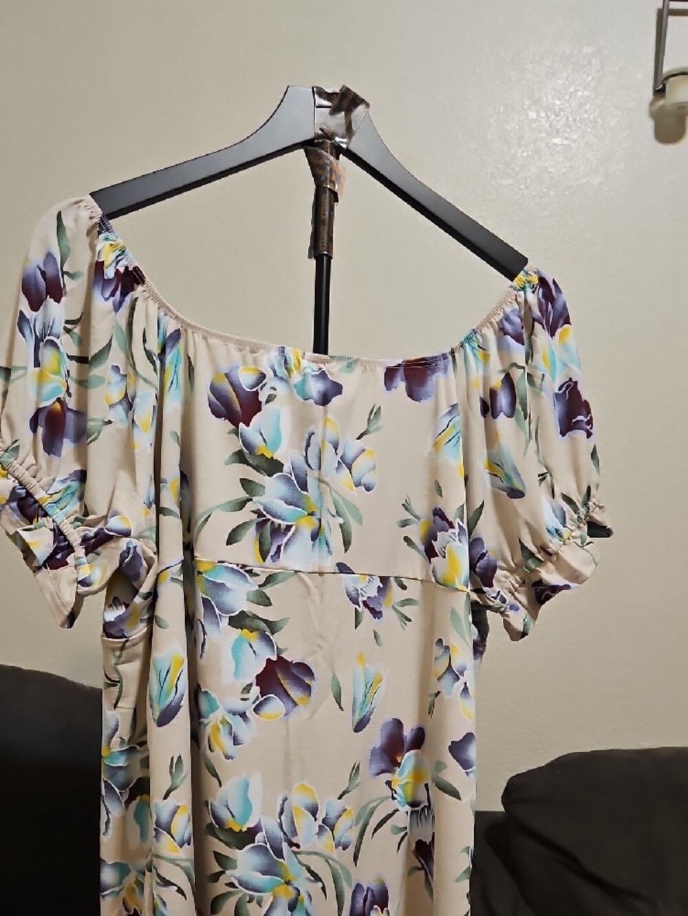 Sew In Love Cream Floral Off-Shoulder Blouse with Purple & Blue Flowers - Picture 6 of 10